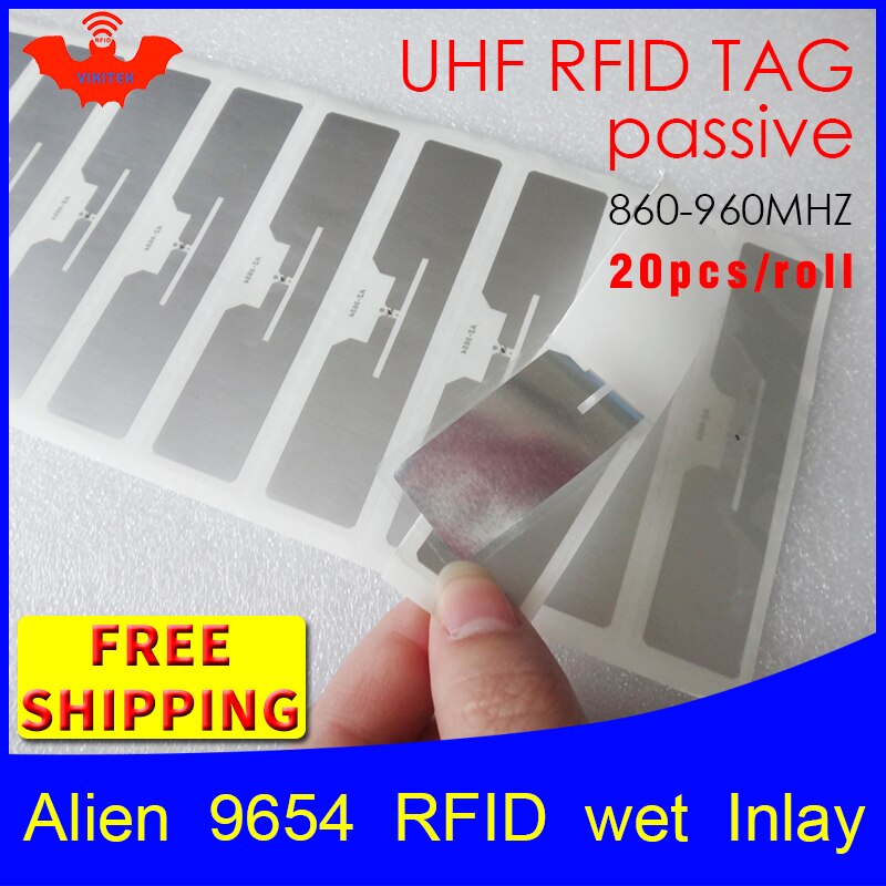 UHF RFID tag sticker Alien 9654 wet inlay 915m868 860-960mhz Higgs3 EPC 6C 20pcs self-adhesive passive RFID label