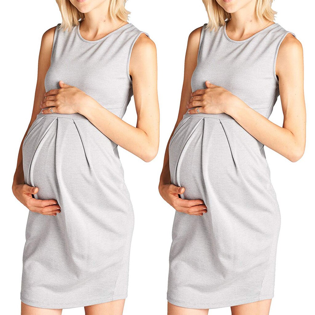 MUQGEW Mutterschaft Kleid Frauen Ärmellose Rüschen Pflege Baby Weste Kleidung Schwangerschaft Sommerkleid Kleid Abend Party Schwangerschaft Kleid: B / XXL