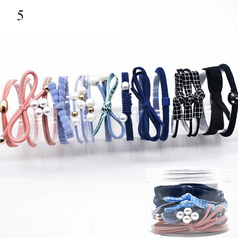 12Ps/Set Elastic Hair Bands For Hair Tie Blue Pink Women Girls Korean Flower Pearl Hair Bands Ponytail Holder Hair Accessories: 5