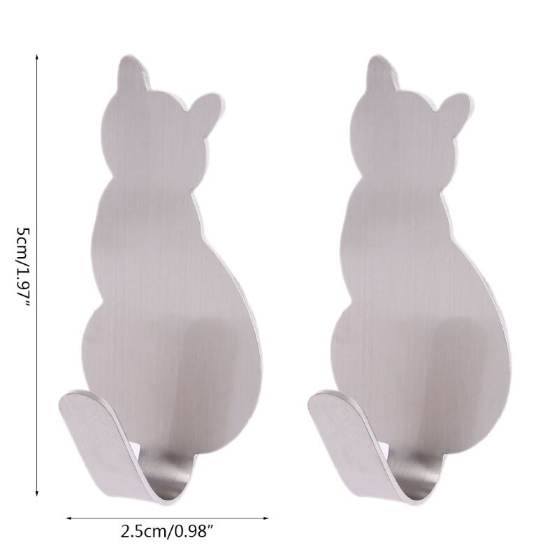 Colgador de ropa de puerta de pared de acero inoxidable decorativo con forma de cola de gato, 2 uds., colgador de llaves, gancho, PXPC