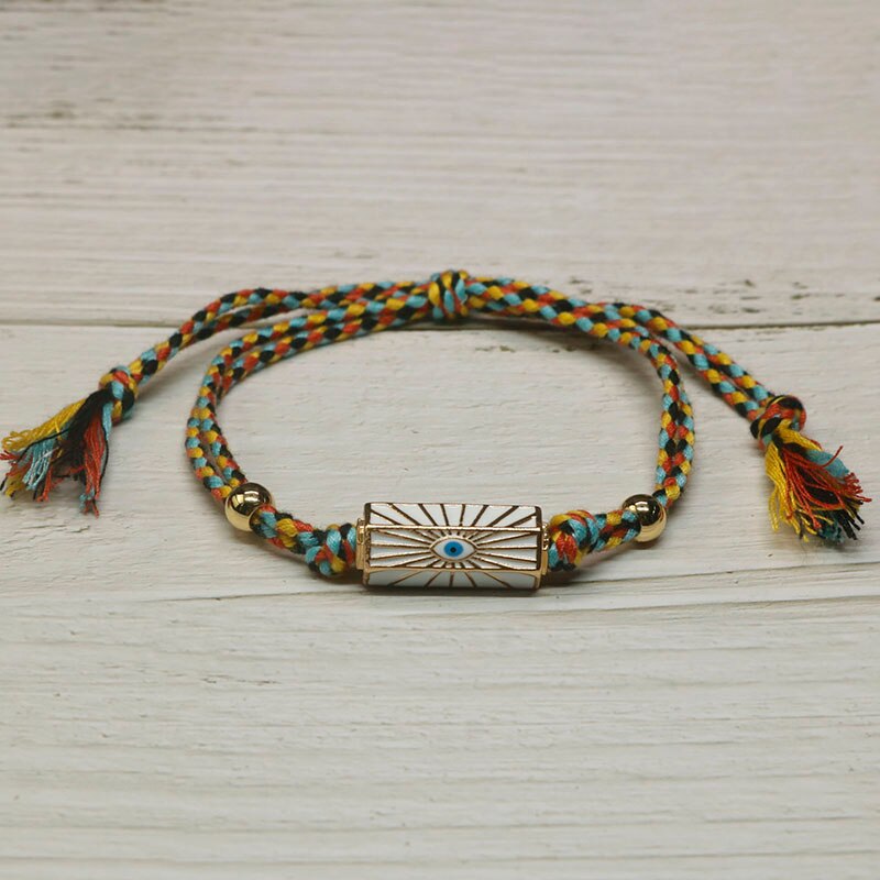 Handmade woven ethnic zircon turkish evil eye bracelet women's braided lucky enamel amulet rope bracelets for women jewelry ys -08: C