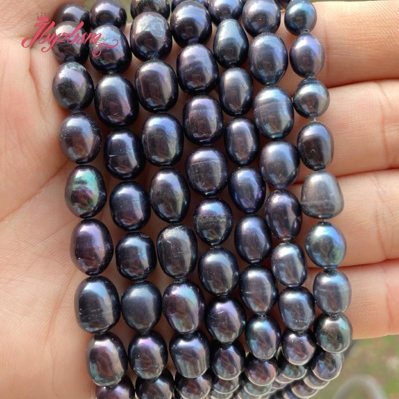 7-8mm 8-9mm oval preto de água doce pérola natural solta grânulos para diy colar pulseira brinco anel jóias fazendo costa 15&quot;