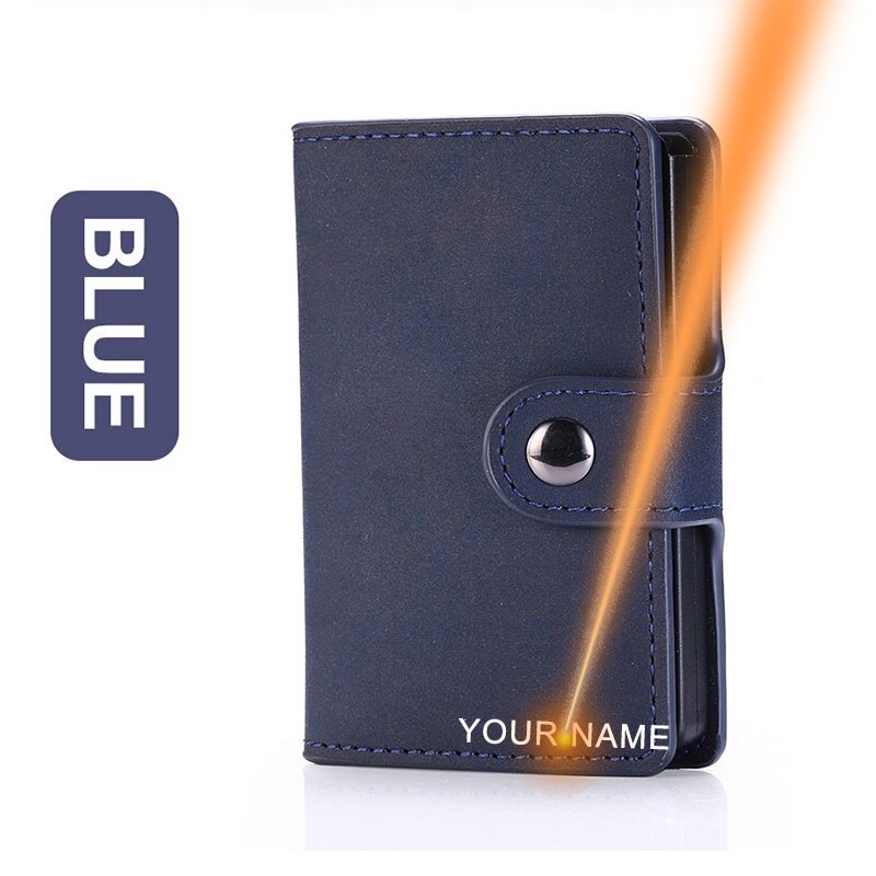 DIENQI Rfid Carbon Fiber Leather Men Wallets Card Holder Slim Thin Mini Smart Wallet Black Male Wallets Small Walet: Blue (Name Service)