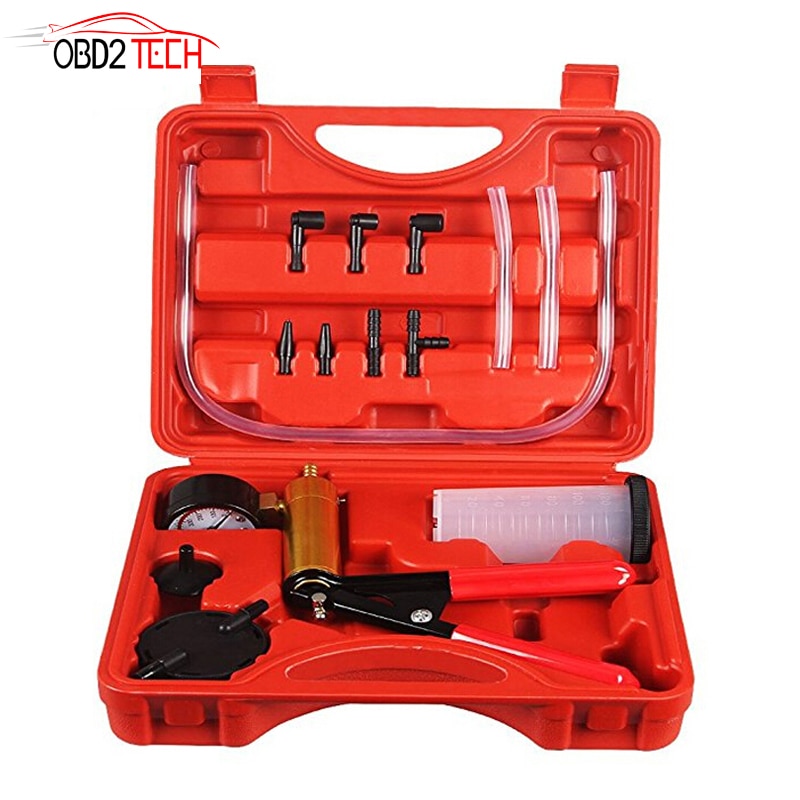 Automotive 2 in 1 Hand Held Vacuum Pump Tester Set Vacuum Gauge and Brake Bleeder Kit FOR Break Bleeding & Pressure Testing