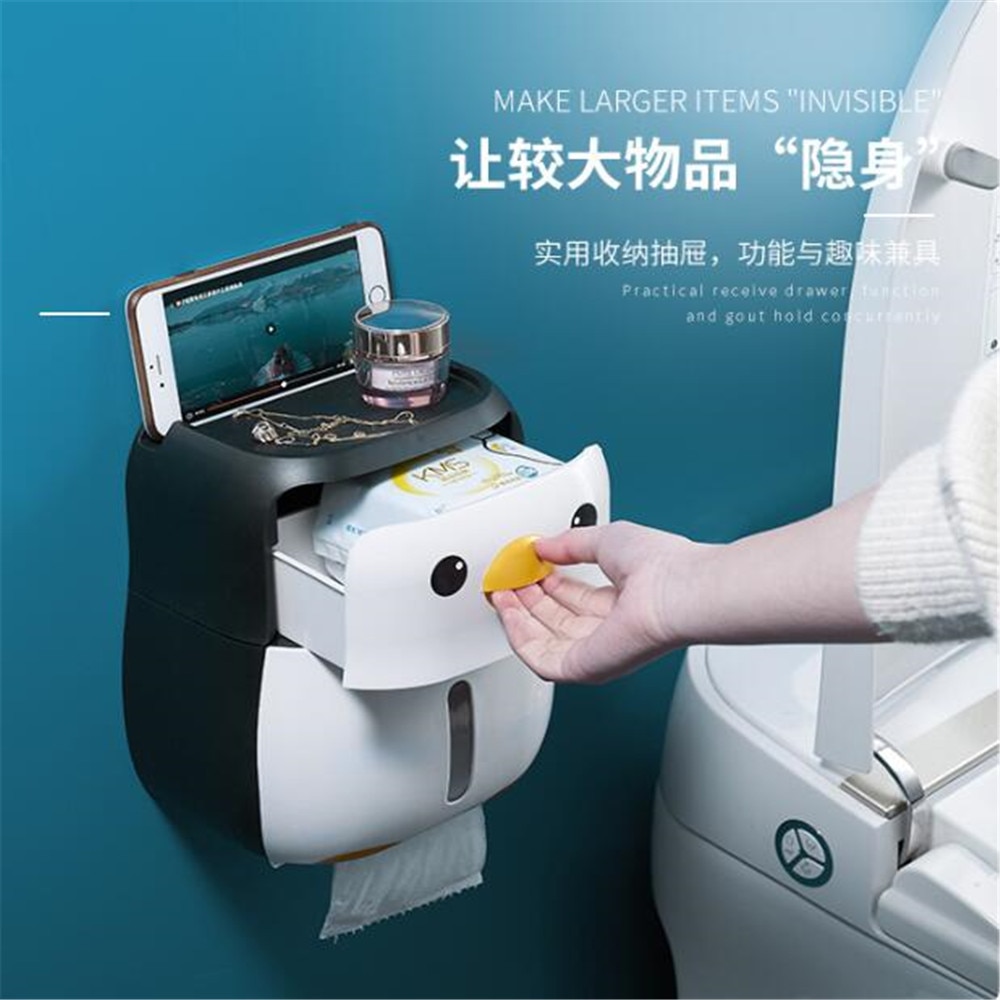 Toiletpapirholder sød pingvinfri hulpapirrulleholderrør toilethængende vægrulleboks badeværelse produkt