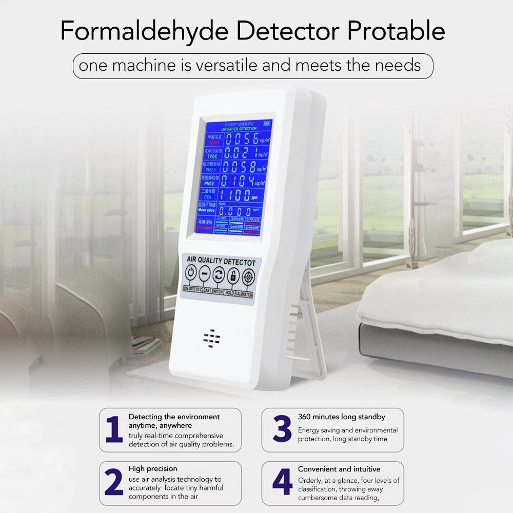 KKMOON Digital LCD Formaldehyd Detektor HCHO/TVOC/CO2/PM2.5/PM10 Tester AQI Luft Monitor Gas analysator