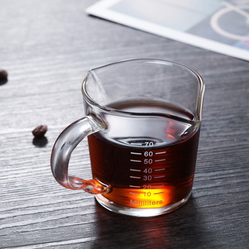 1 stk varmebestandig glass målekopp jigger til espressokaffe dobbel munn unse kopp 70ml liten melkekopp med skala