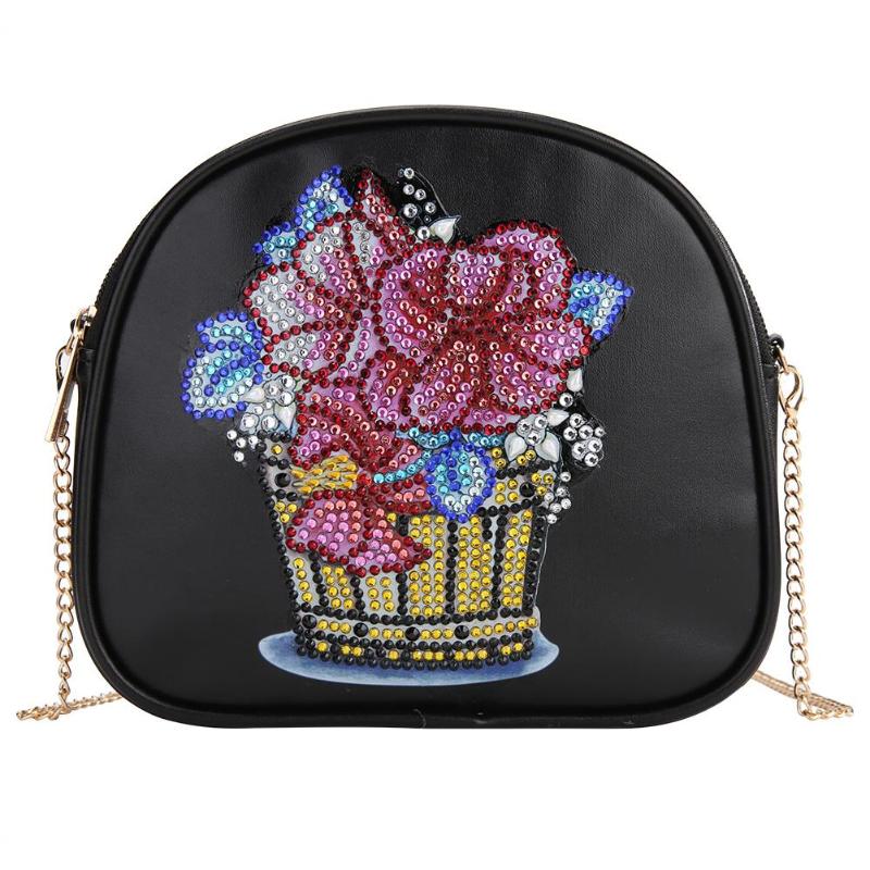 DIY Flowerpot Special Shaped Diamond Painting Leather Chain Shoulder Bags