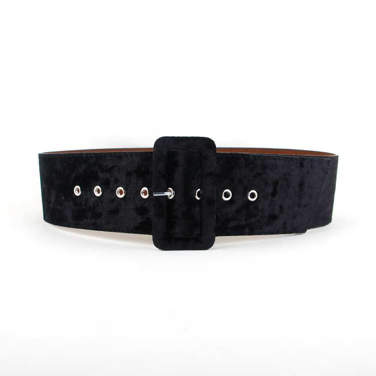Brede Riem Vrouwelijke Jurk Riemen Versier Tailleband Mode Zilveren Pin Gesp Fluwelen Riem Party Riem Zwart Flanel Vrouwen: black color / 7cm width