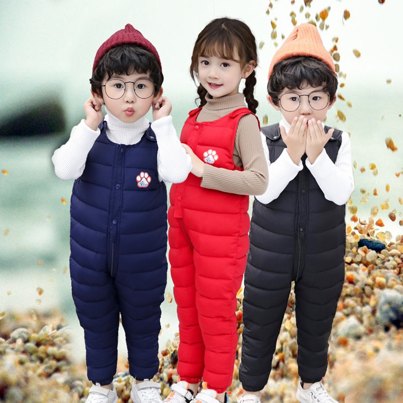 Vinter barn dun bomull haklappsbyxor för barn overall småbarn pojkar byxor varma bebis flickor byxor vattentäta byxor 1 5 år