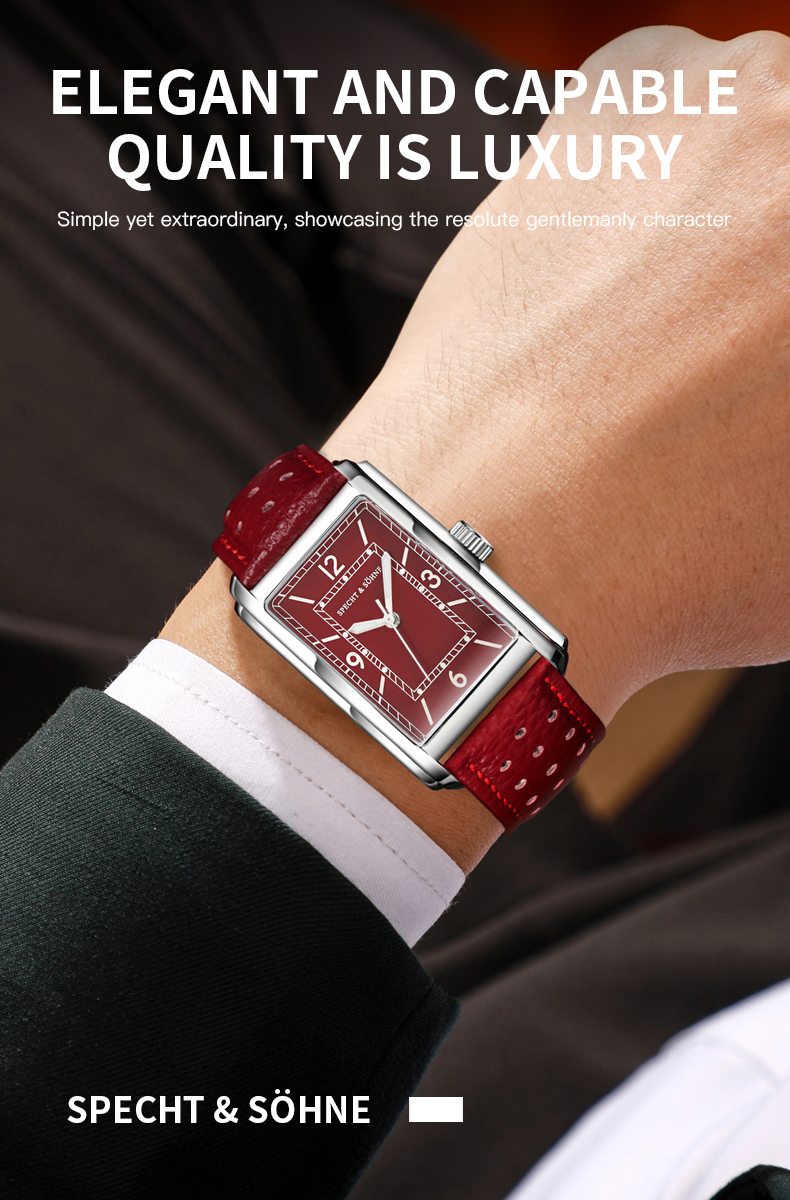 Specht & Söhne, recién llegados, reloj cuadrado de 28MM para hombre VH31 Movt, relojes deportivos ultrafinos de acero inoxidable con zafiro resistente al agua hasta 50M