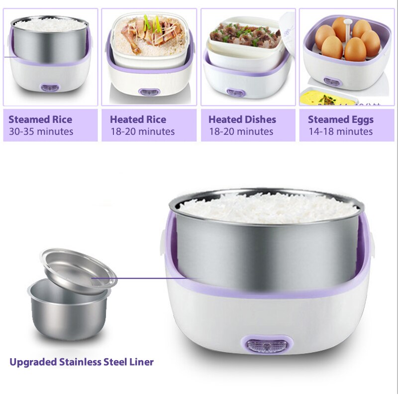 Mini Rice Cooker Thermal Heating Electric Lunch Box 2 Layers Portable Food Steamer Cooking Container Multifunctional Lunchbox
