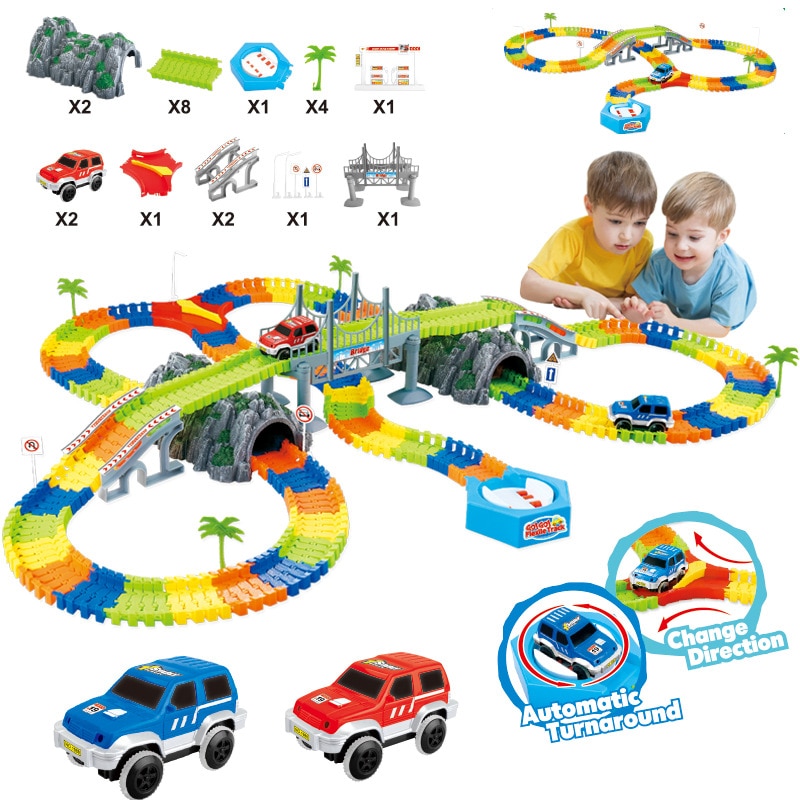 Montieren DIY eisenbahn straße flexible track spielzeug eisenbahn flex rennen tracks set 96/144/192/240PCS schiene autos spielzeug für kinder