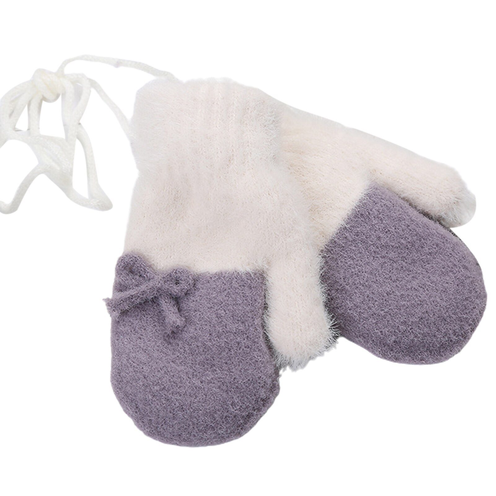 1 Paar Handig Comfortabele Praktische Stijlvolle Winter Kinderen Warme Handschoenen Gebreide Thicken Color Patched Boog Wanten