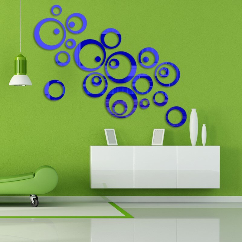24 Pçs/lote 3D Círculos Espelho de Prata Adesivos DIY Decoração Adesivos de Parede para TV Fundo papel de Parede Decoração Da Casa Decoração Da Parede De Acrílico Arte: Blue Mirror Stickers