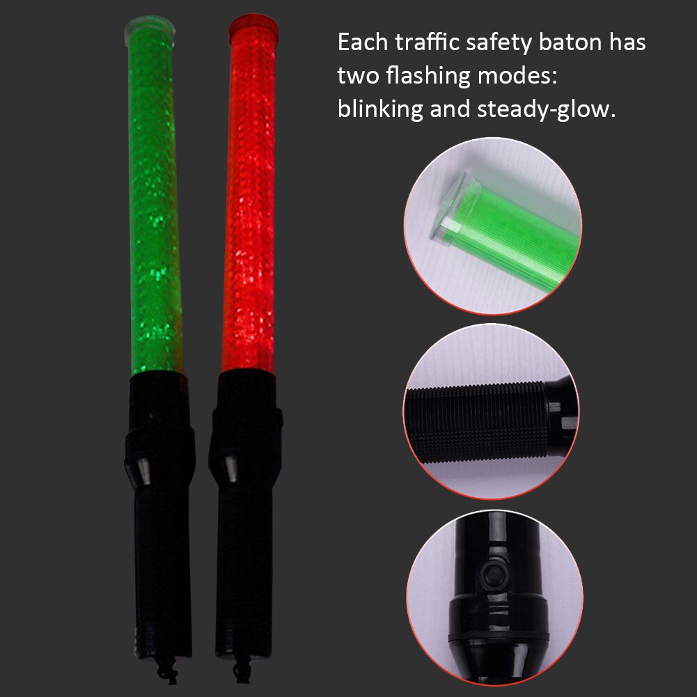 2pcs 21inch Signal LED Traffic Baton Multifunctional 2 Flashing Modes Wand Safty Indicator PVC Battery Operated Anti Slip Handle