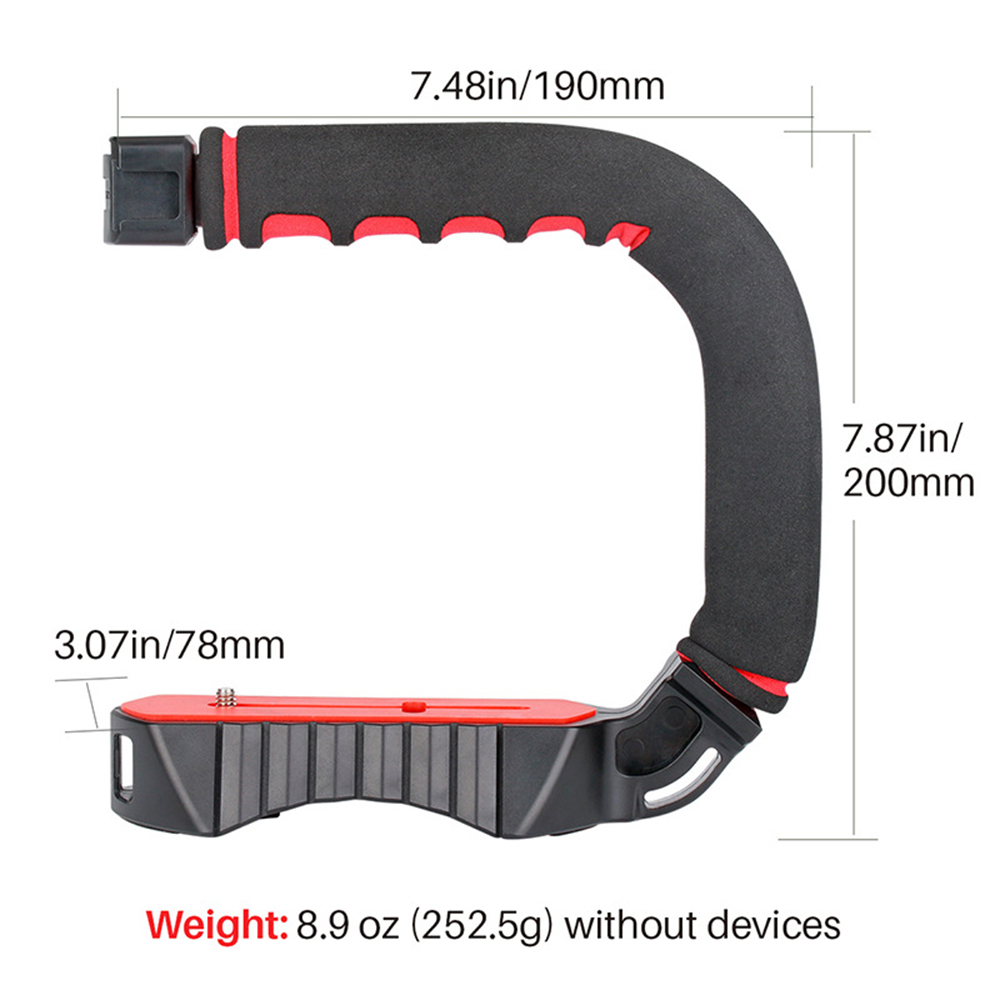 U-Grip Pro Handheld Video with Triple Cold Shoe Mount Smartphone Video Handle for DSLR Camera 1pcs