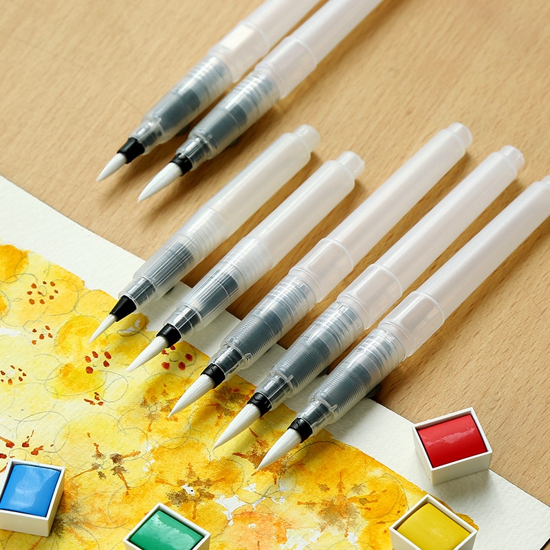Bgln 3/6Pcs Paint Brush Set Large Capacity Water Brush Soft Flat/Point Watercolor Painting Brush For Drawing Art Suppies