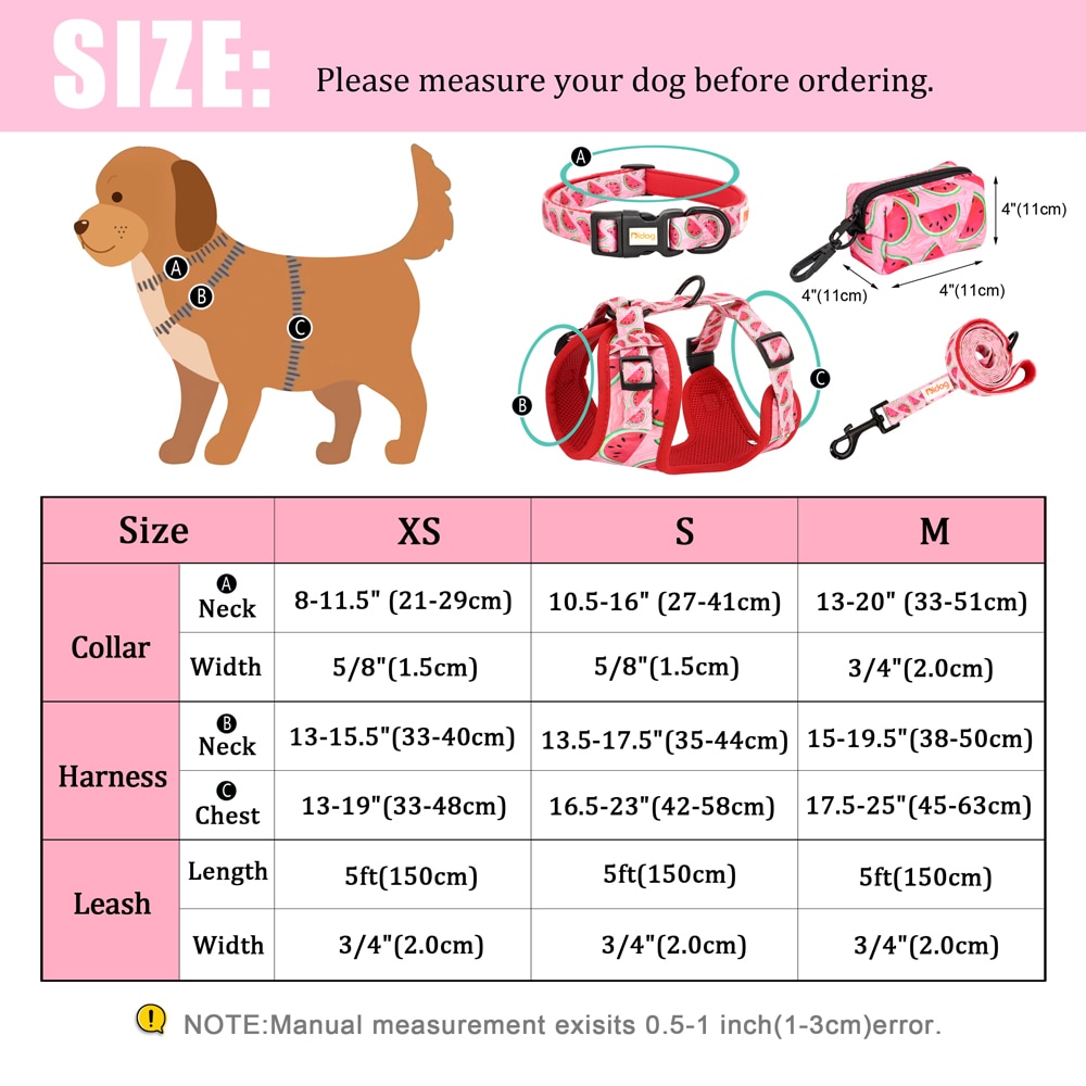 Print Dog Collar Harness Leash Poop Bag Set Adjustable Pet Collars Vests For Small Medium Dogs Pets Walking Rope Garbage Bags