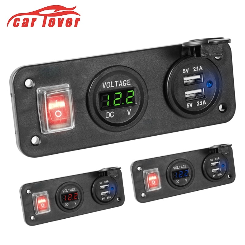 12v bil cigarettænder stik dobbelt usb adapter oplader digital voltmeter med no/off kontakt til bil båd lastbil usb oplader