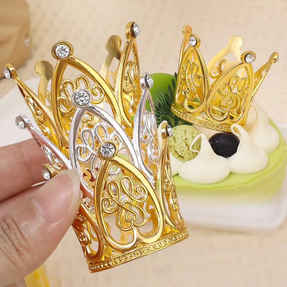 30/1Pcs Gold Crown Cake Topper Mini Pearl Tiara Crown Cupcake Topper For Flower Bouquets Baby Shower Birthday Party Decoration