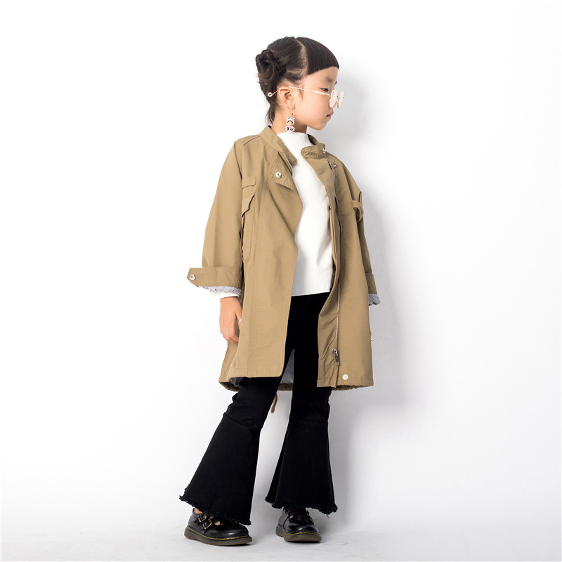 Children's Unisex Autumn Trench Kids Clothing Girls Long Trench Boys Full Solid Trench Kids Cotton Outerwear and Coats