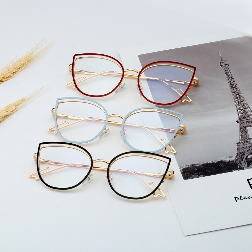 Peekaboo-gafas con filtro de luz azul para mujer, a la lentes transparentes, montura de gafas de ojos de gato ópticas metálicas, montura dorada, color blanco