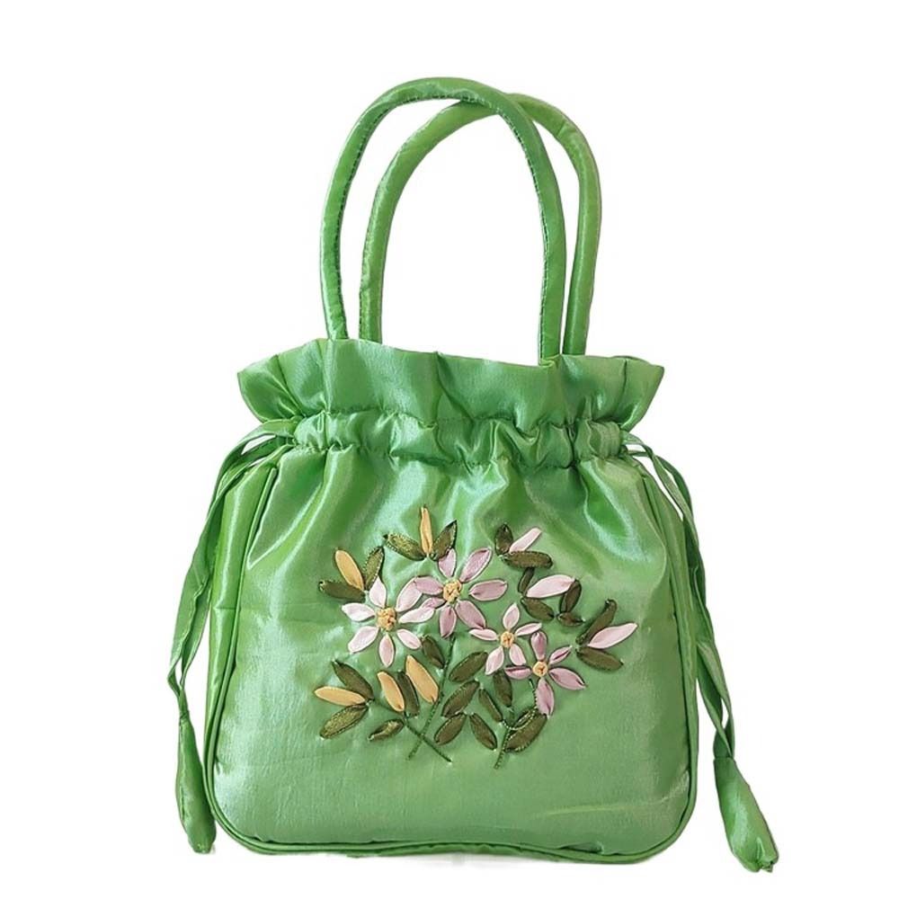 Bolso de mano con bordado de seda satinada para mujer, cartera pequeña con cordón Floral, Hanfu, Retro y: Transparente