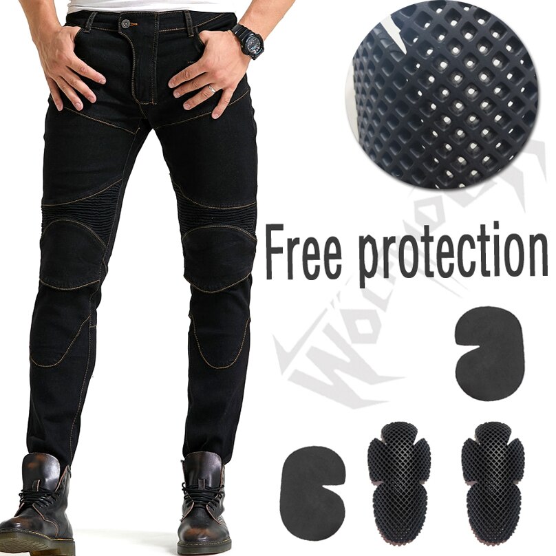 718 motorcykel bukser mænd moto jeans beskyttelsesudstyr ride touring motorcykel bukser motocross bukser moto bukser: Wf 718 sorte c / 5xl