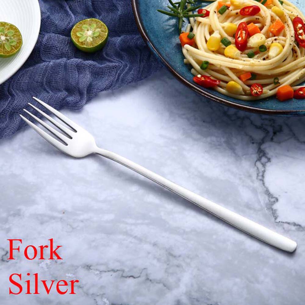Cuillères et fourchettes à Long manche | Couleur arc-en-ciel en acier inoxydable, cuillère à soupe cuillère glaces thé cuillère à café vaisselle de table, couverts de maison: Fork silver