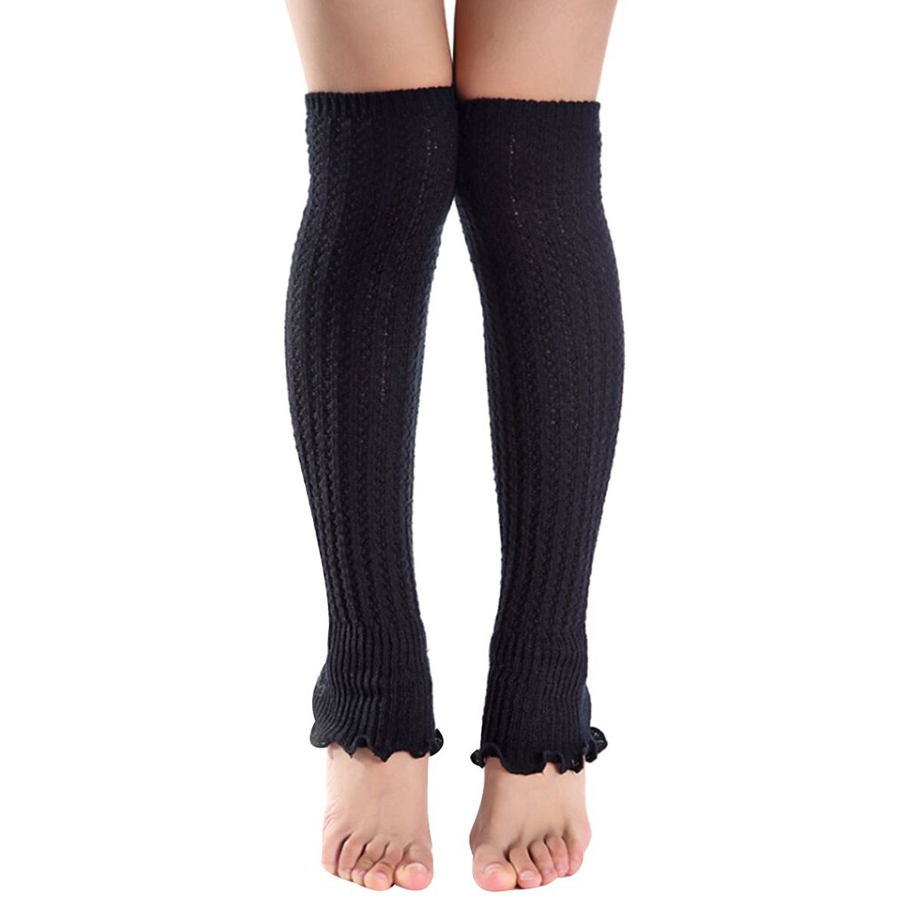 Kvinder strik tights tåløse ben varmere peplum flæse lange crop støvler luv pige strømpe kvinder varm knæ høj vinter strik strømpe: Nr. .1