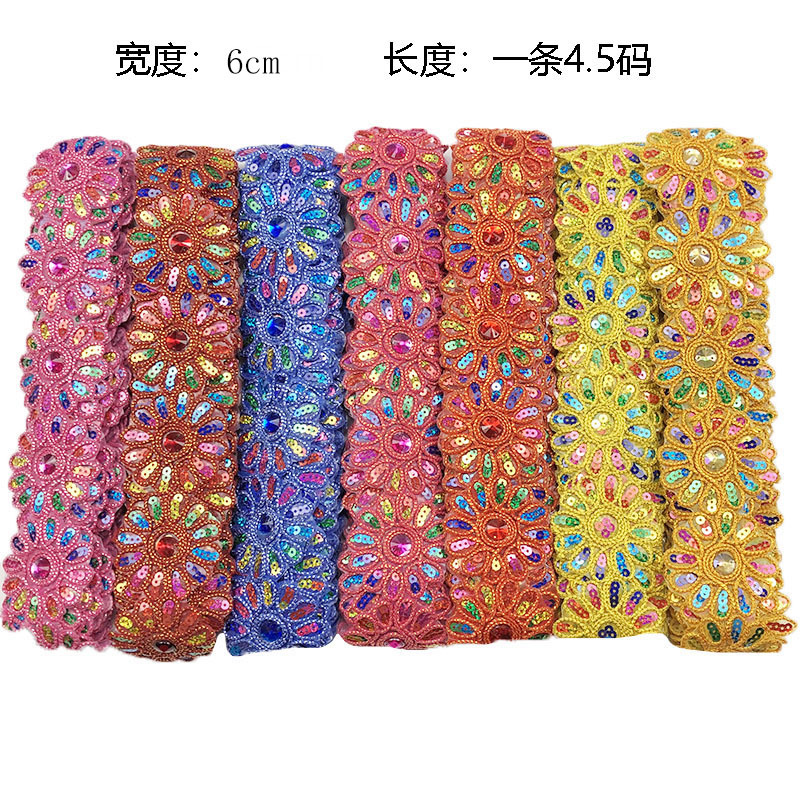 4.5Yards Lovertjes Bloem Kant Lint Gordijn Versieringen Gordijn accessoires Kant Trim Decoratie Kleine kant 6cm breed