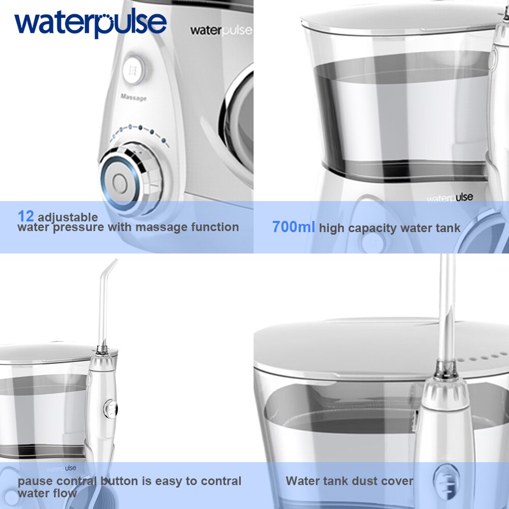 Waterpulse V660 12 pression Oral dentaire Flosser irrigateur V660 eau Pick avec 5 buses outils d'hygiène buccale Irrigation orale
