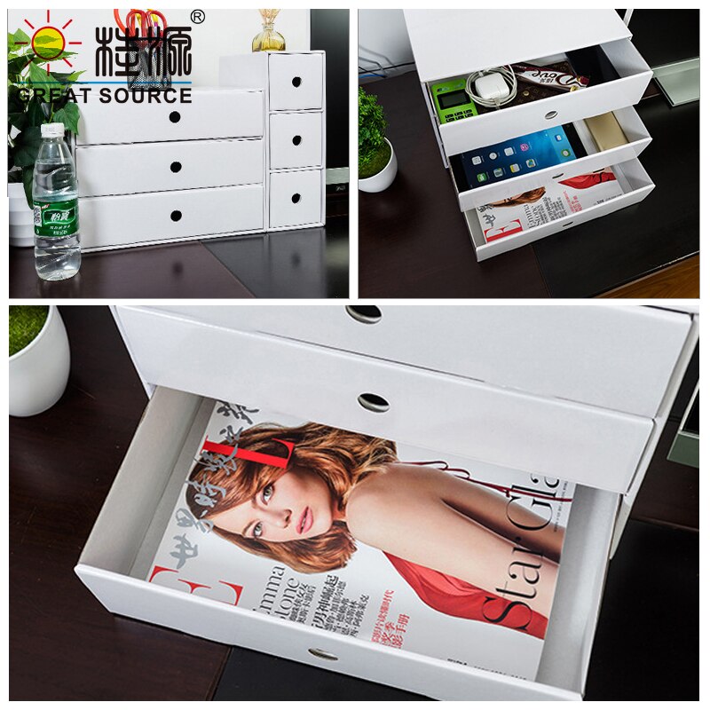 5 Drawers Storage Composable Cabinet Office Corrugate Foldable Home Storage Kraft Paper Environment Friendly