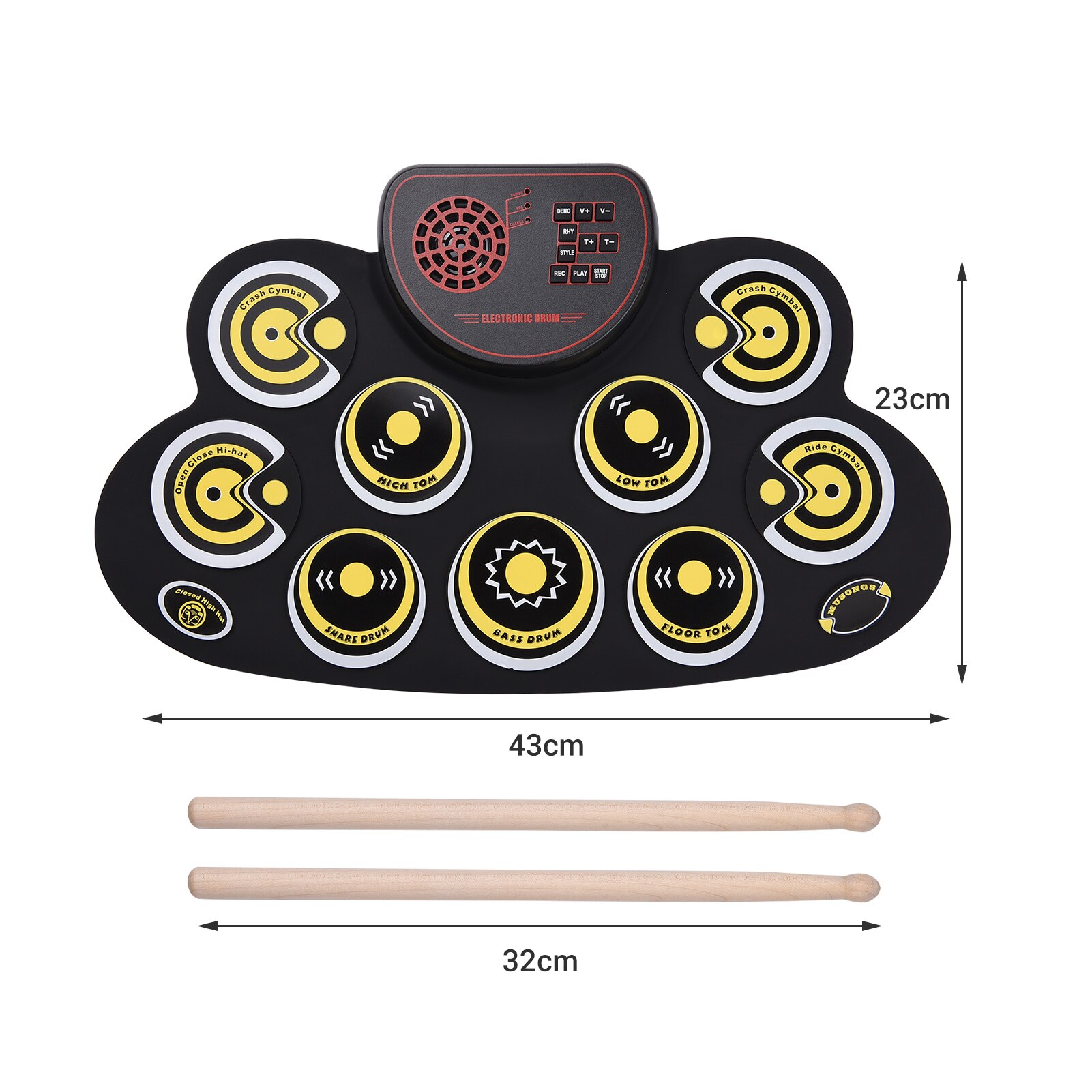 Portable Electronic Drum Pad Silicon Digital Drum 9 Demo Songs 10 Rhythms Record 3.5mm Microphone Input Speaker