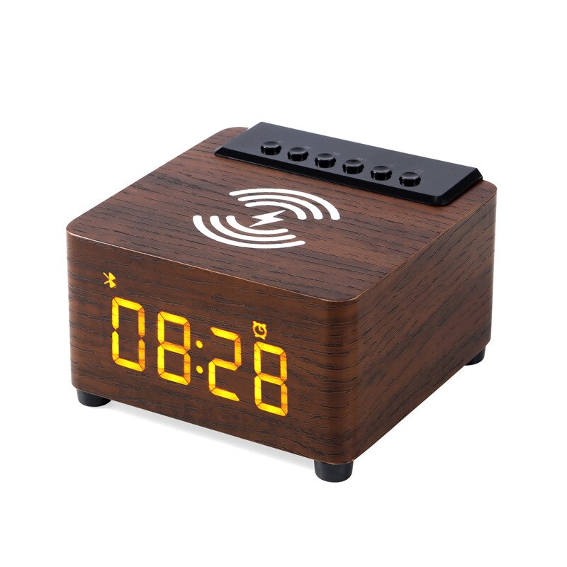 Wekker Houten Draadloze Bluetooth 5.0 Speaker Snelle Draadloze Oplader Surround 3D Stereo Boombox Met Subwoofer Sound Box