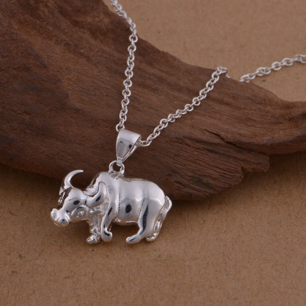 Nashorn Charme Halskette Nashorn Anhänger 925 Sterling Platte Kette Ebene Schmuck