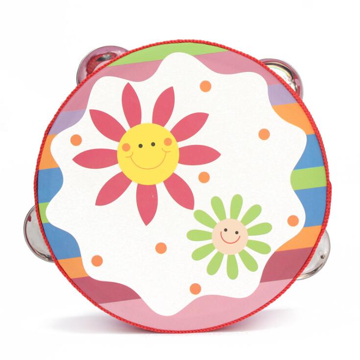 Pandereta de mano de madera con dibujos animados, 15cm, campana de mano de estilo libre, instrumento de percusión Musical para familiar, pandereta para niños: B