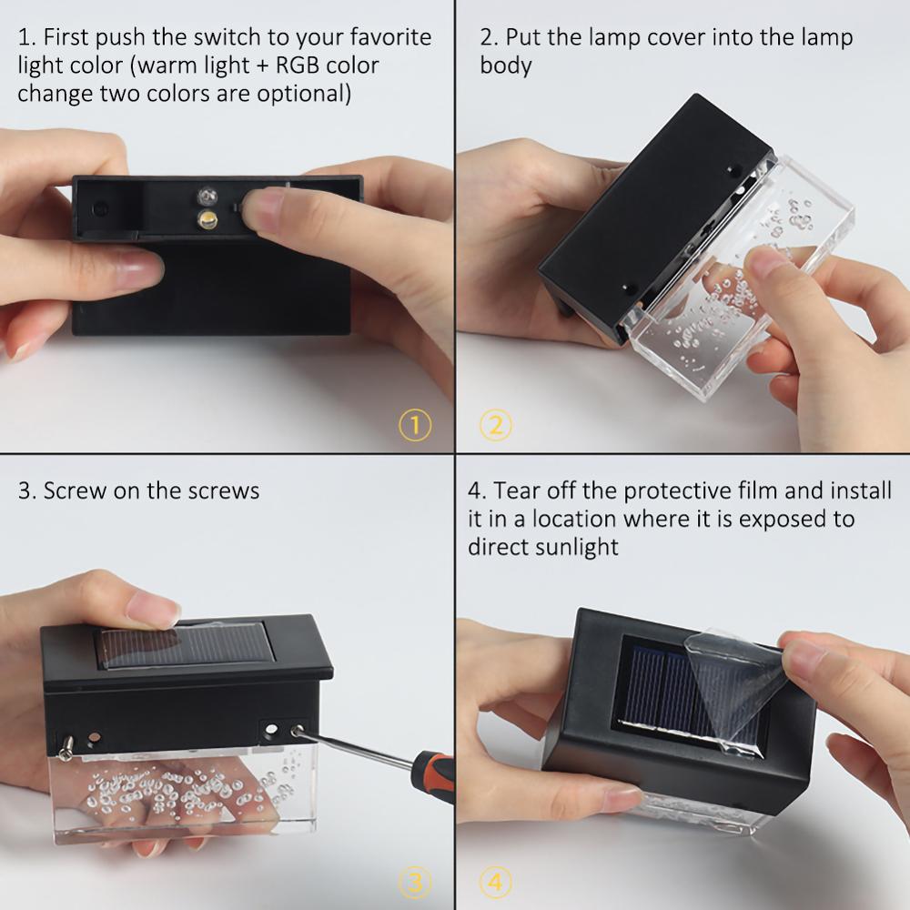 4/6pcs LED RGB Warm White Solar Lamp Path Stair Outdoor Waterproof Wall Light Garden decoration Landscape Stair Deck Lights