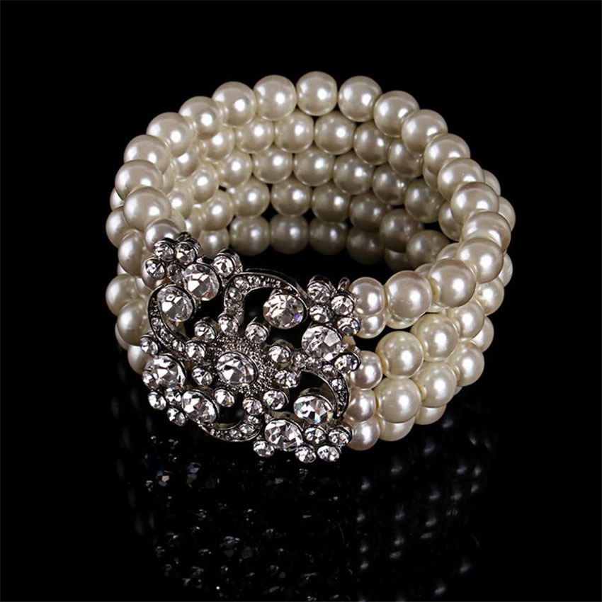 faux parel multilayer armband bridal rhinestone manchet armbanden vrouwen charme sieraden voor bruiloft accessoires 1 stk/partij