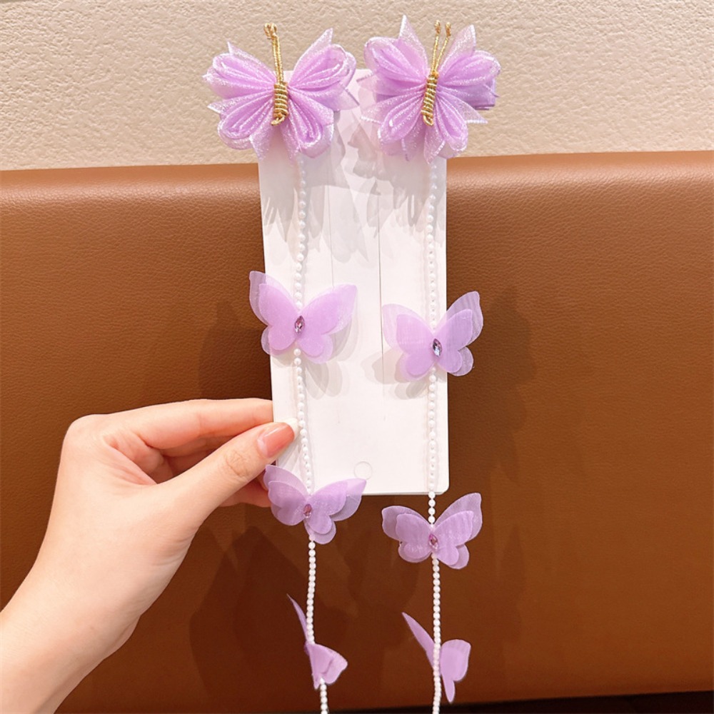 Horquilla trenzada con perlas de malla para niña, pasadores con borlas coloridas, cadena para el cabello trenzada: Rojo