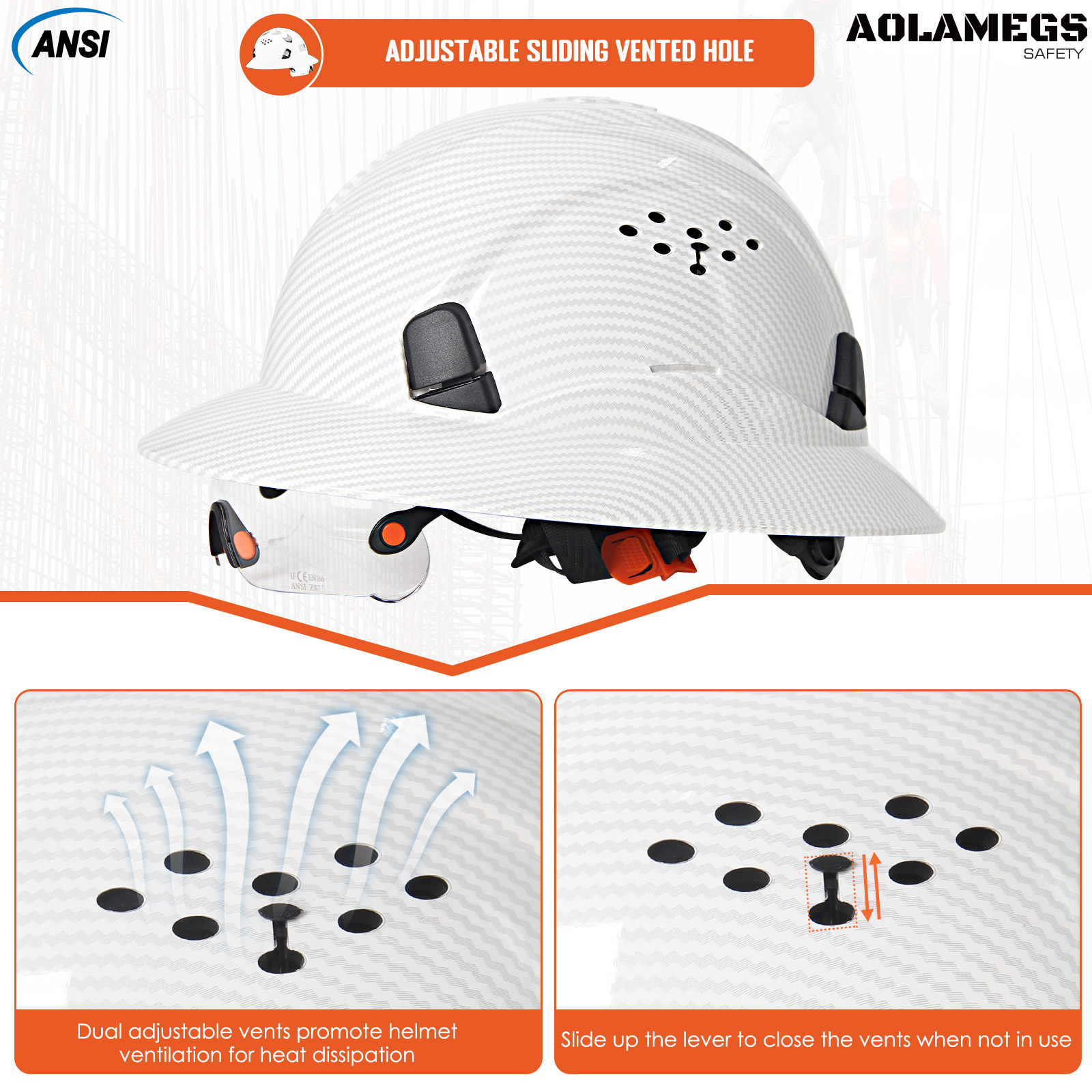 Capacete de segurança ce em fibra de carbono com aba completa e óculos de proteção, construção anticolisão, capacete de segurança ansi para engenheiros, boné de trabalho respirável.