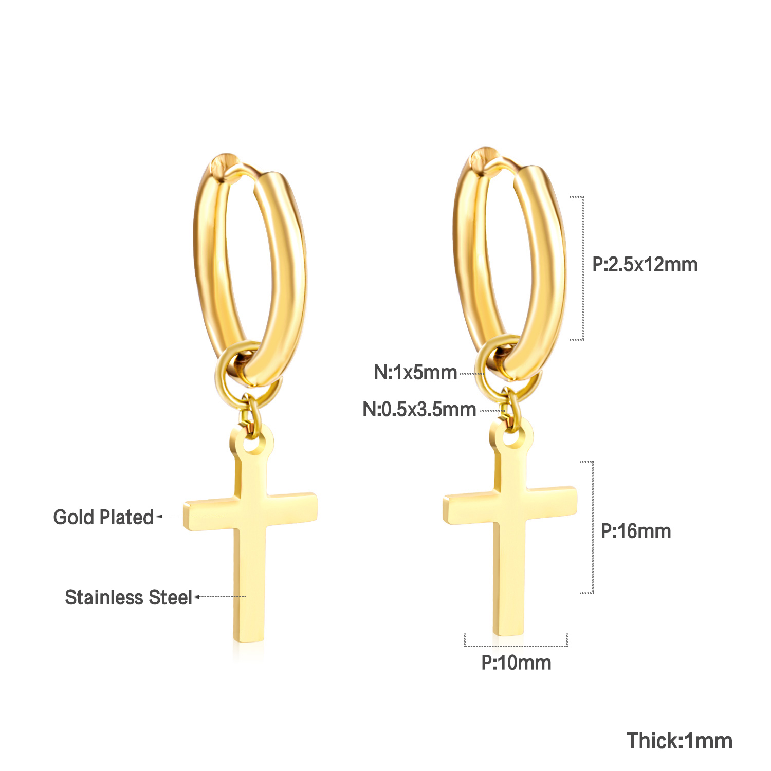 Pendientes de aro colgantes con dije geométrico Simple de lujo para mujer y hombre, Huggies de acero inoxidable con corazón, estrella, Luna, Cruz