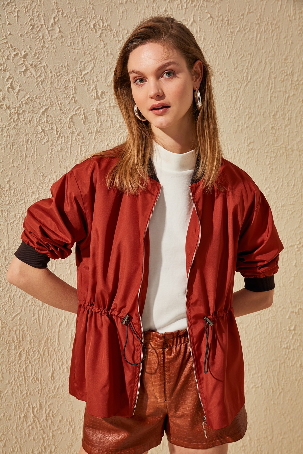 Trendyol Articulated Shirred Zipper It Should Cover Ribana DETAILED coats TWOSS20MO0006