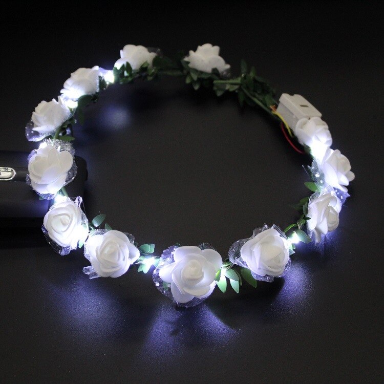 Witte Led Bloem Meisje Krans Knipperen Hoofdband Licht Haar Guirlande Glow Verjaardagsfeestje Bruiloft Lichtgevende Festival Kostuum: 3