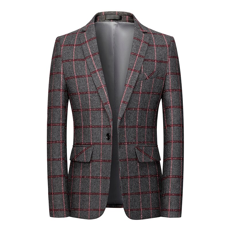 Blouson de costume pour homme, lisible, costume pour homme sauvage, veste de à la , imprimé à carreaux, coupe cintrée, manteau masculin