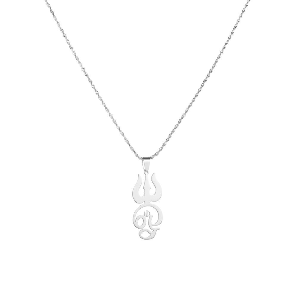 Stainless Steel India Tamil Om Sign Pendant Necklaces for Women Girls TAMIL OM Symbol Chain Jewelry