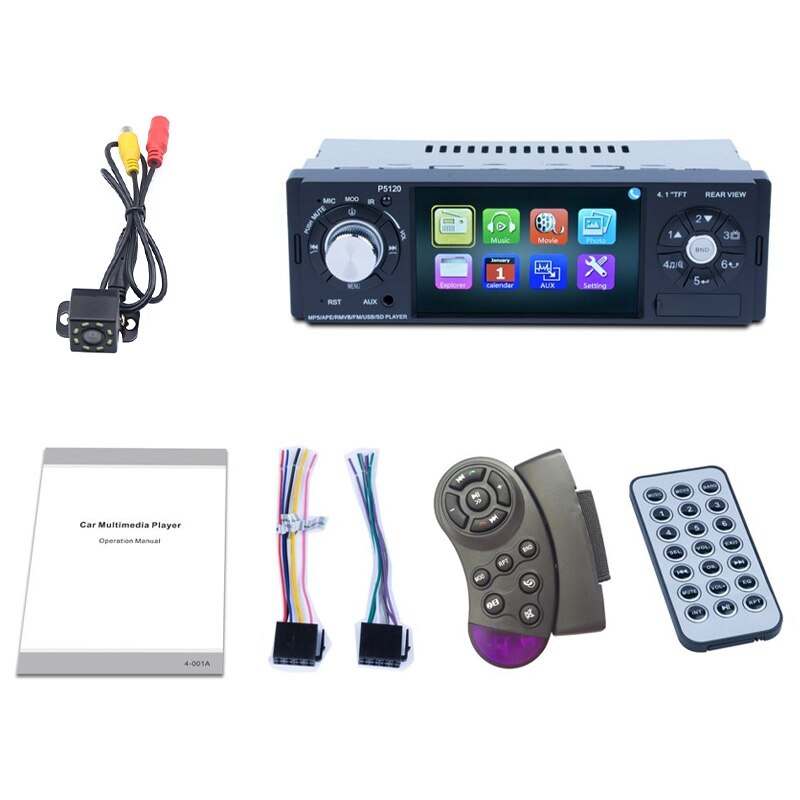 4.1Inch HD Single DIN Bluetooth Car Stereo Audio Radio FM Receiver 1080P Video Player MP3/USB/SD/TF/AUX/FM
