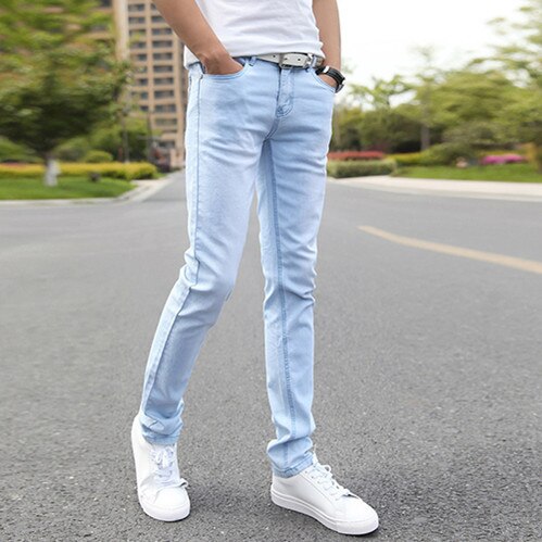 Heren stretch skinny jeans herenmerk super elastische rechte broek jeans slim fit denim jeans voor heren: 36
