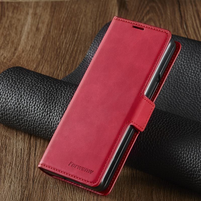 Voor Samsung Galaxy Z Vouw 3 Case Flip Wallet Leather Luxe Stong Magnetische Cover Voor Samsung Z Fold3 5G case Kaarthouder Coque: Red